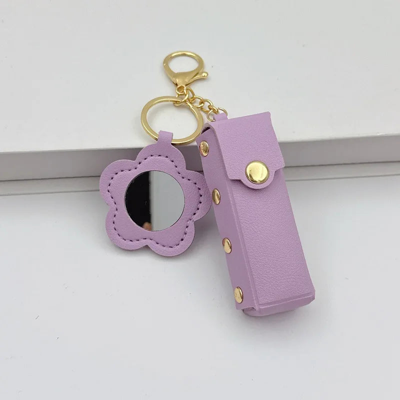 Mini Lipstick Case Keychain – Floral Mirror Charm