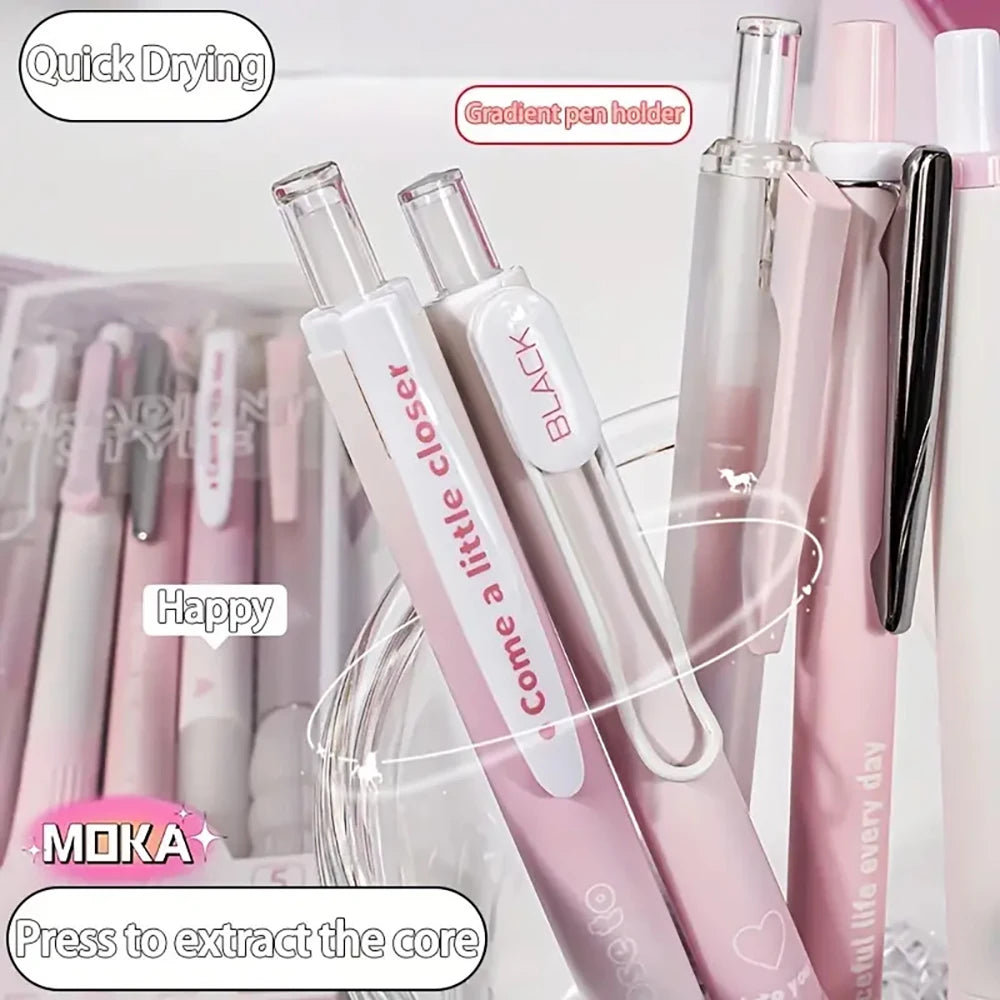 Chic Pink Blush Retractable Gel Pens 0.5mm Fine Point Black Ink