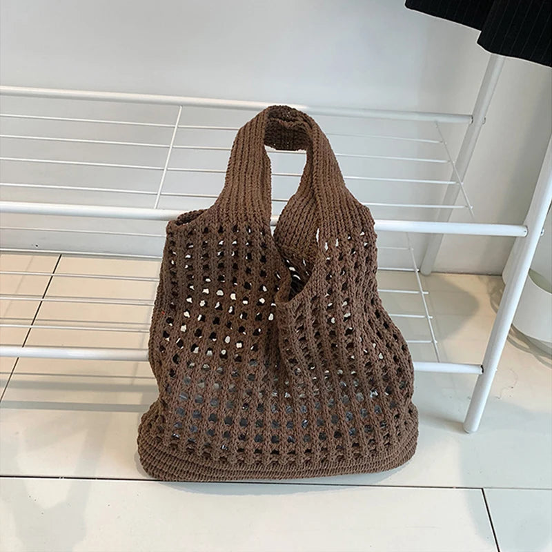 Boho Crochet Straw Tote Bag