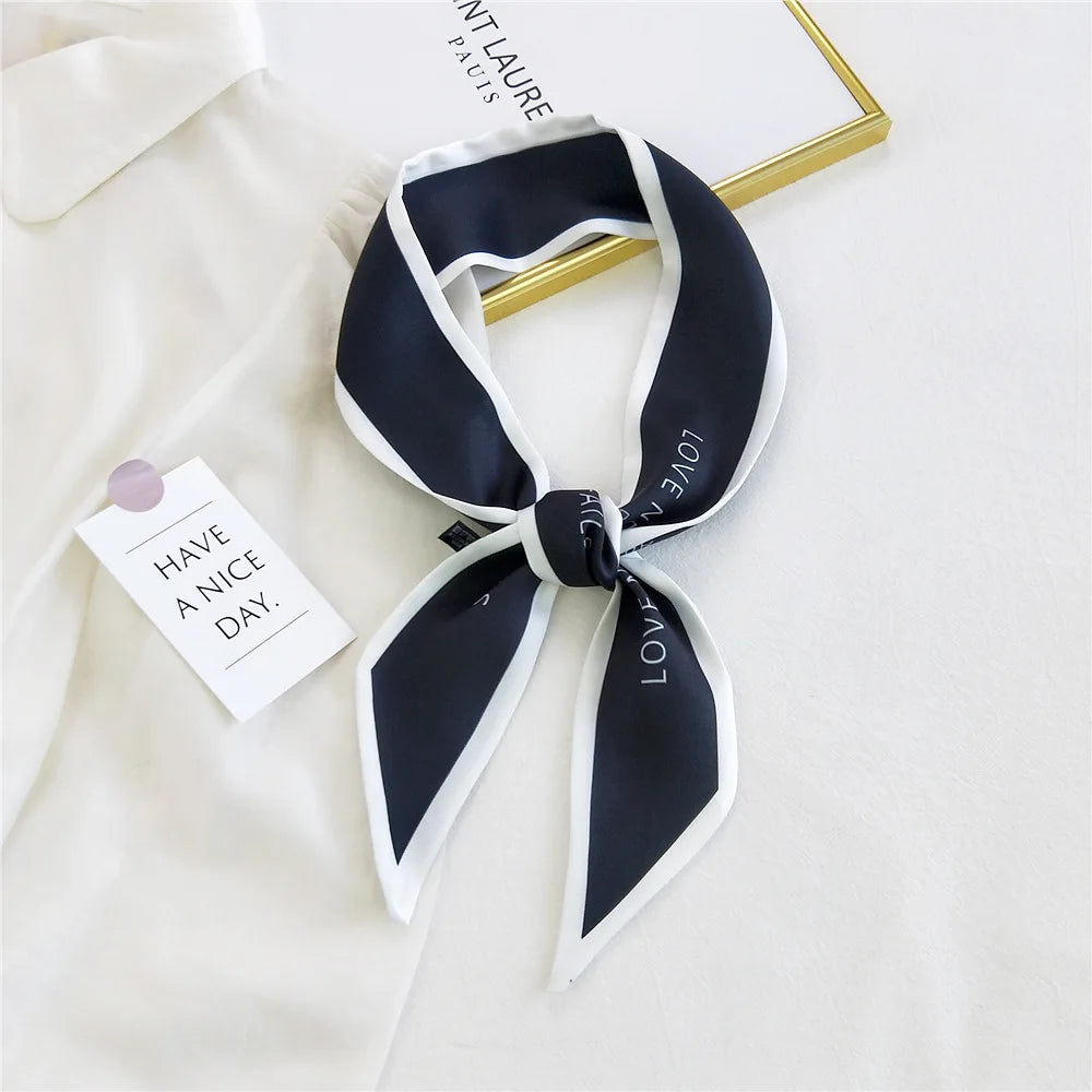 Letter Print Silk Bow Tie Scarf