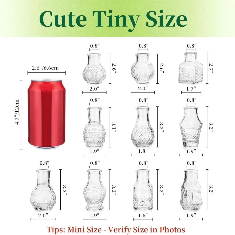 10PCS Retro Relief Mini Glass Vase