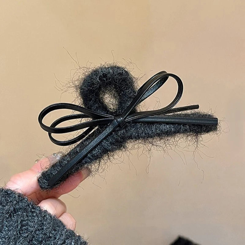 Plush Leather French Bow Hair Clip