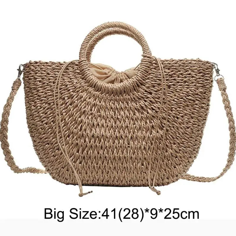 Moon Shaped Straw Beach Bag – Handmade Woven Summer Tote