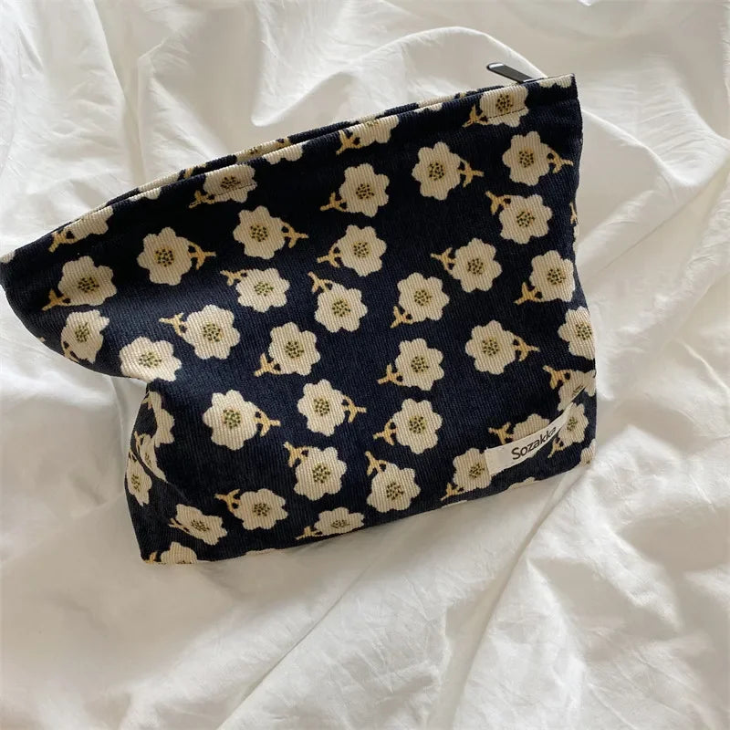 Corduroy Flower Print Pouch