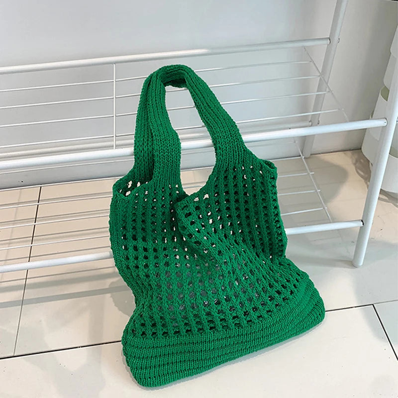 Boho Crochet Straw Tote Bag
