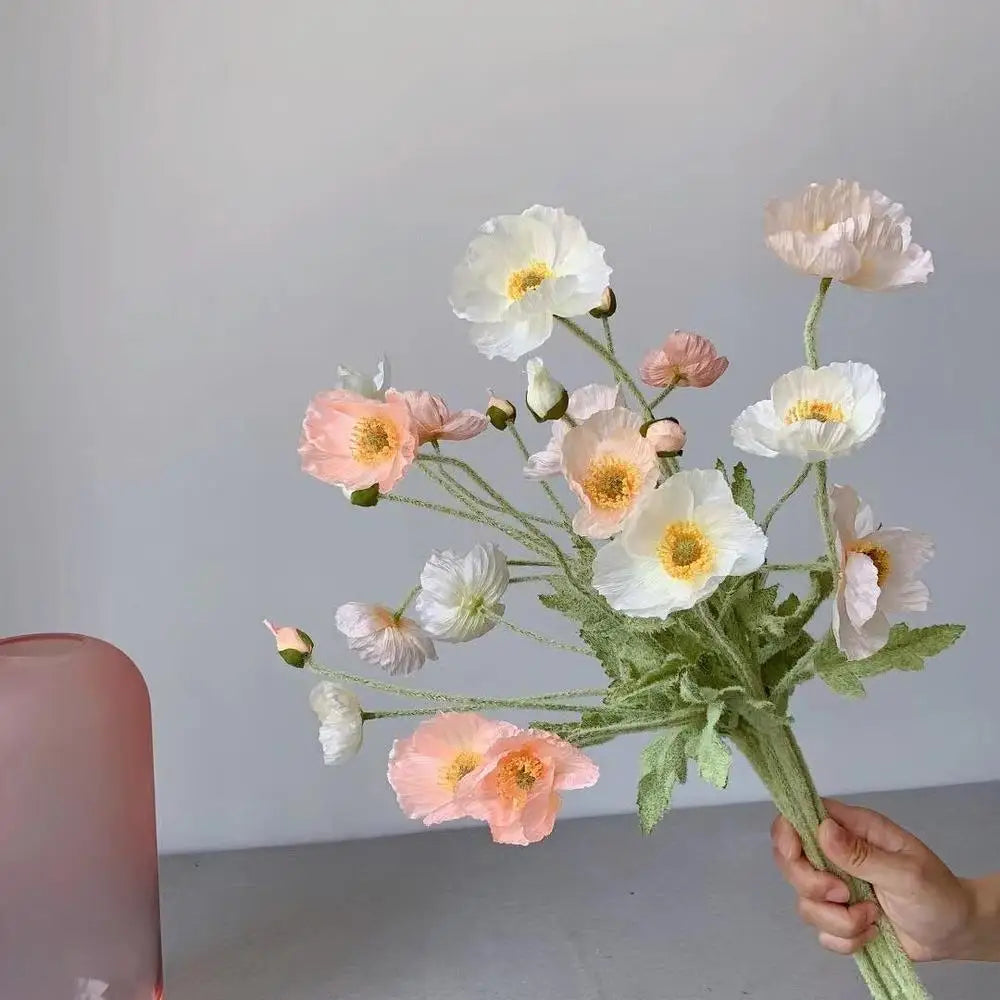 Paperpetals Artificial Silk Poppy Flowers – Long Stem Bouquet