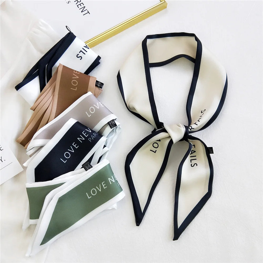 Letter Print Silk Bow Tie Scarf