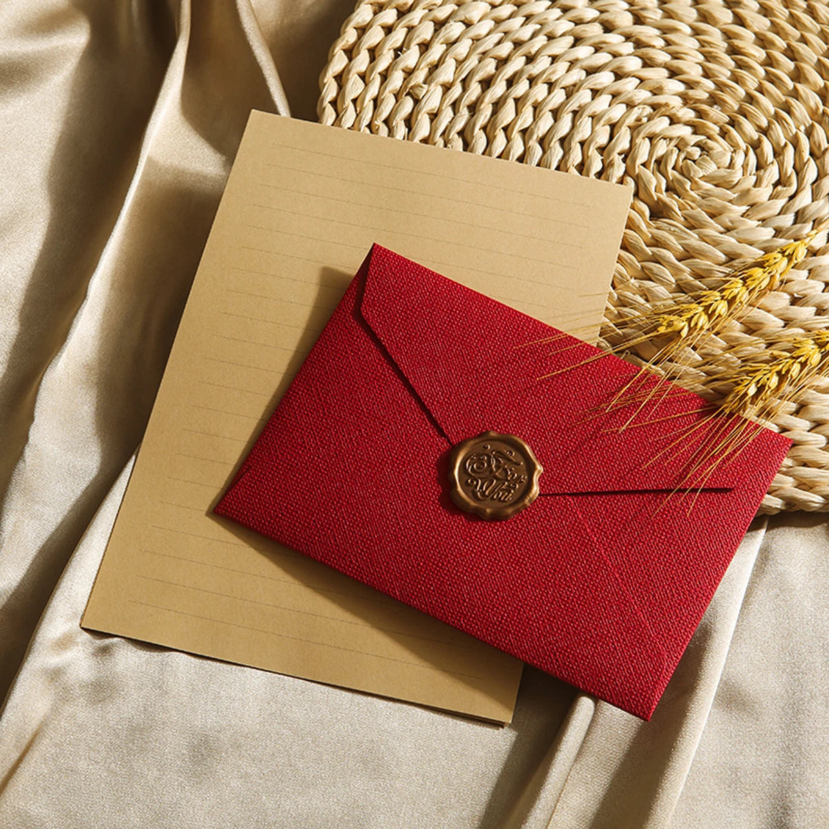 Elegant Linen Letter Set with Wax Seal – DIY Gift & Wedding Stationery Kit