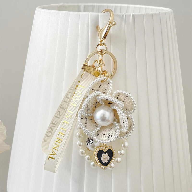 Luxury Camellia Keychain – Alloy & Fabric Flower Jewelry for Women