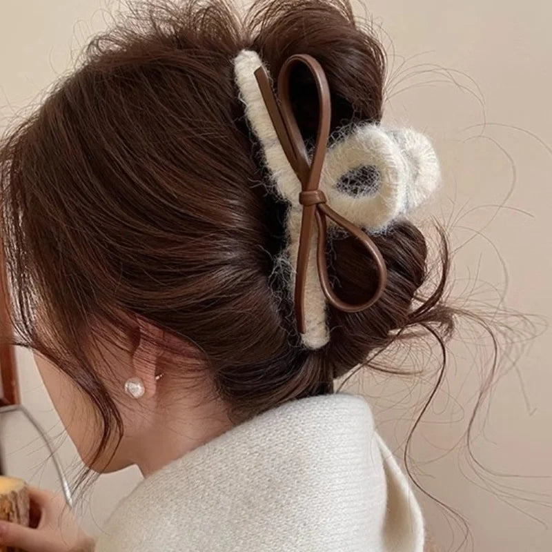 Plush Leather French Bow Hair Clip