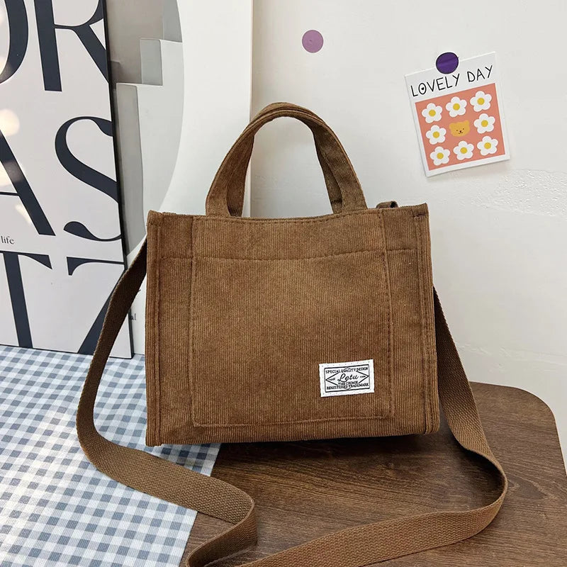 Corduroy Crossbody Tote Bag