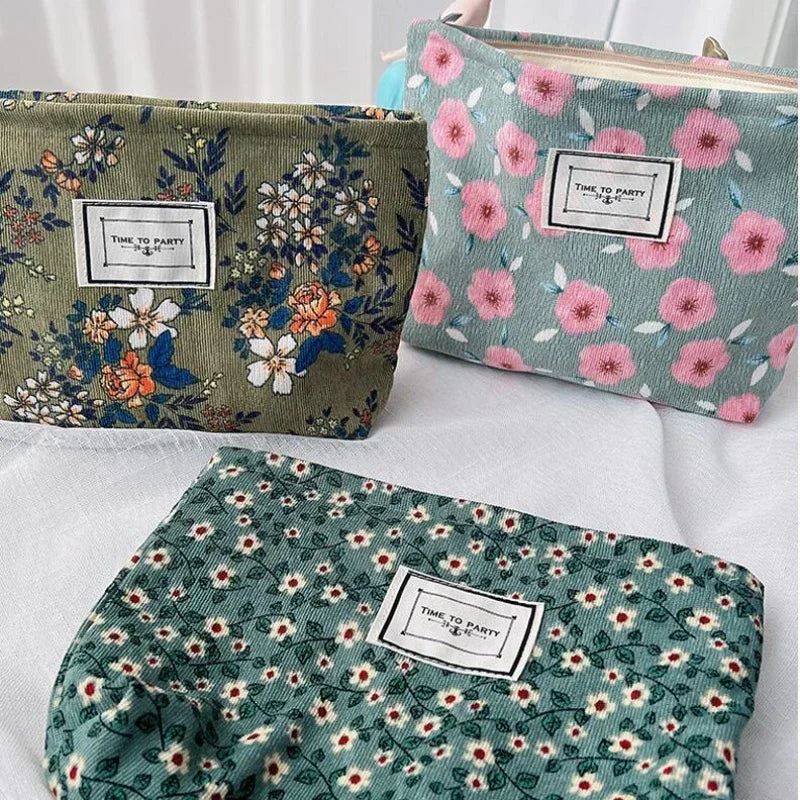 Corduroy Flower Print Pouch