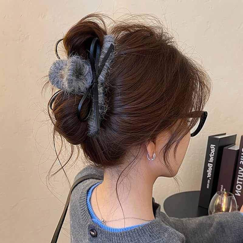 Plush Leather French Bow Hair Clip