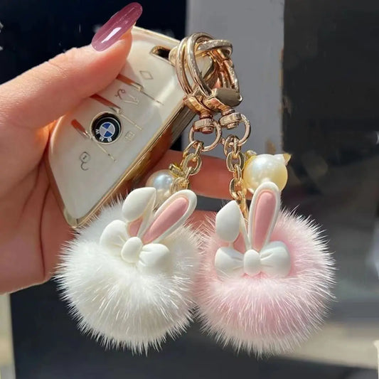 Cute Bunny Pom Pom Keychain