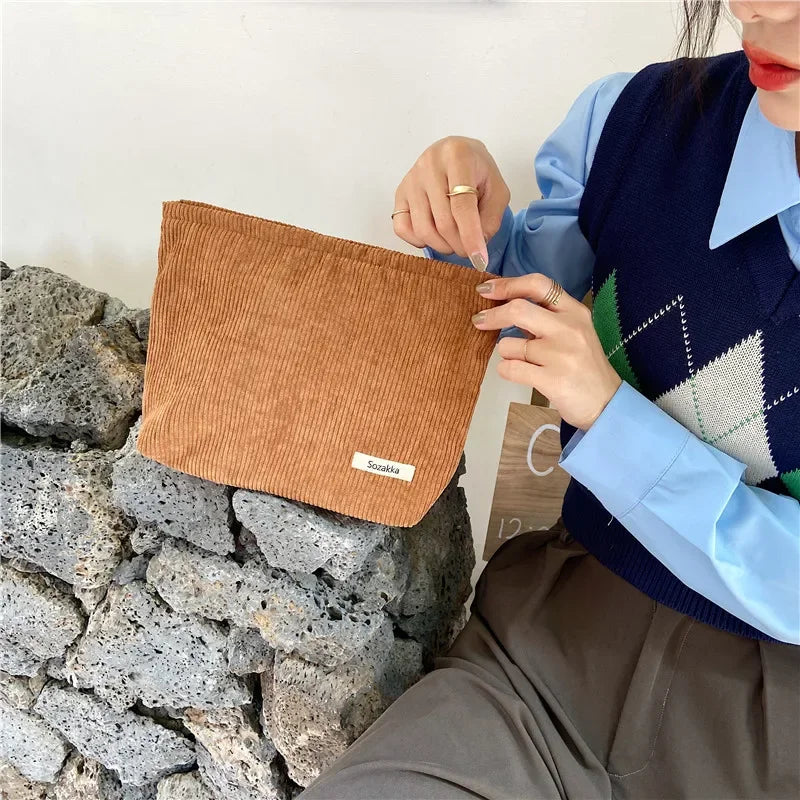 Corduroy Flower Print Pouch