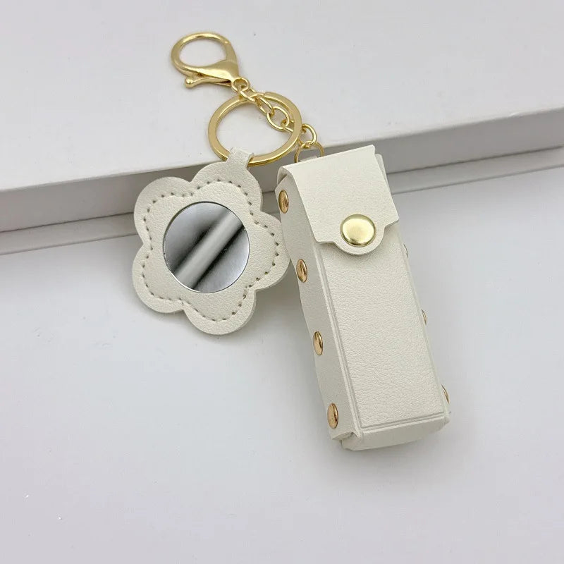 Mini Lipstick Case Keychain – Floral Mirror Charm
