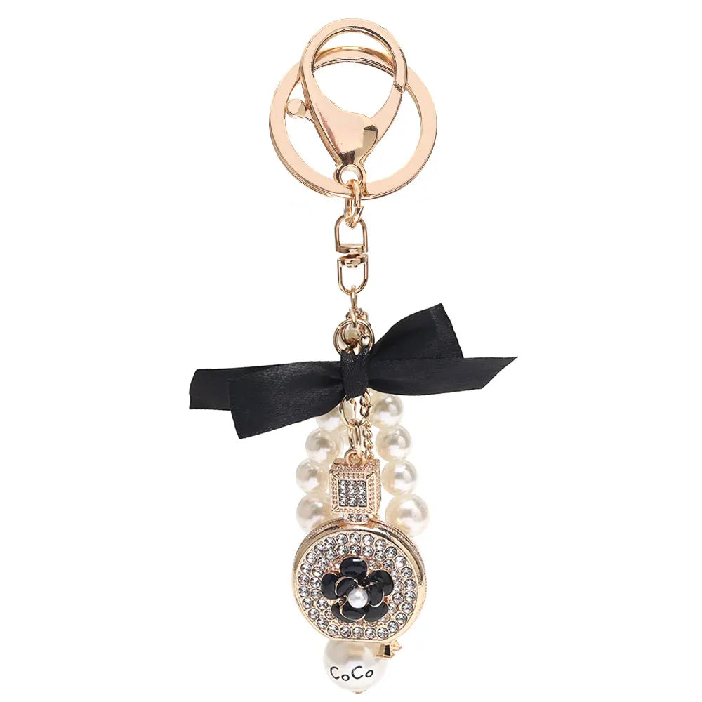 Luxury Pearl Bow Keychain with Mini Perfume Charm