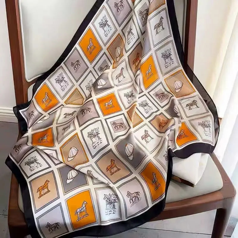 Silk Satin Horse Printed Scarf
