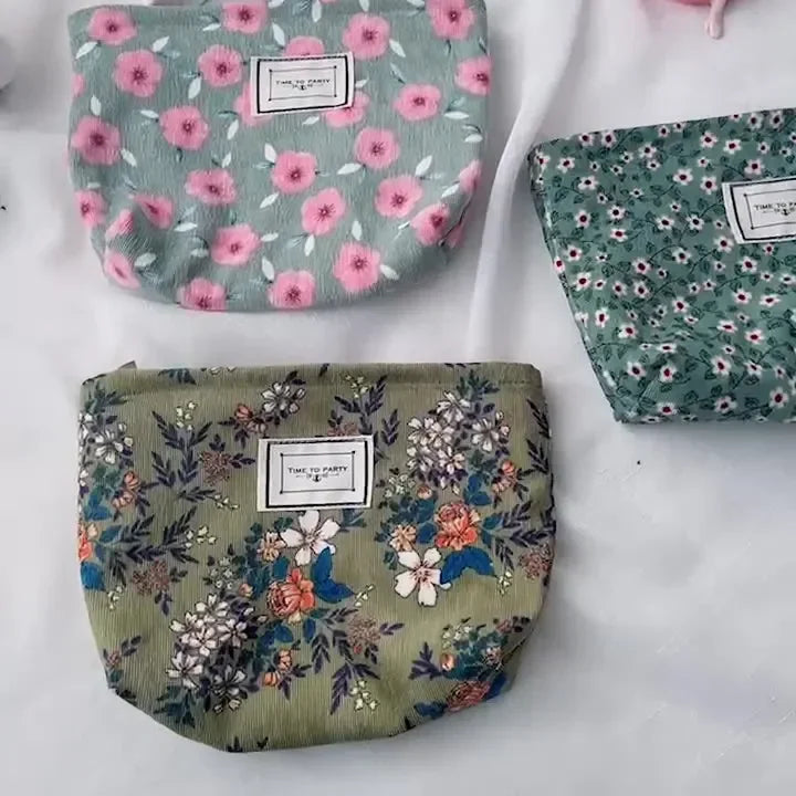 Corduroy Flower Print Pouch