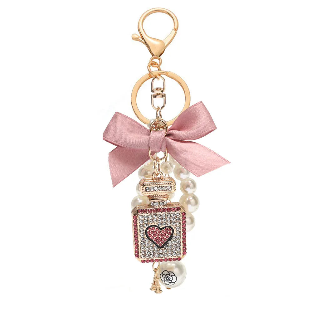 Luxury Pearl Bow Keychain with Mini Perfume Charm