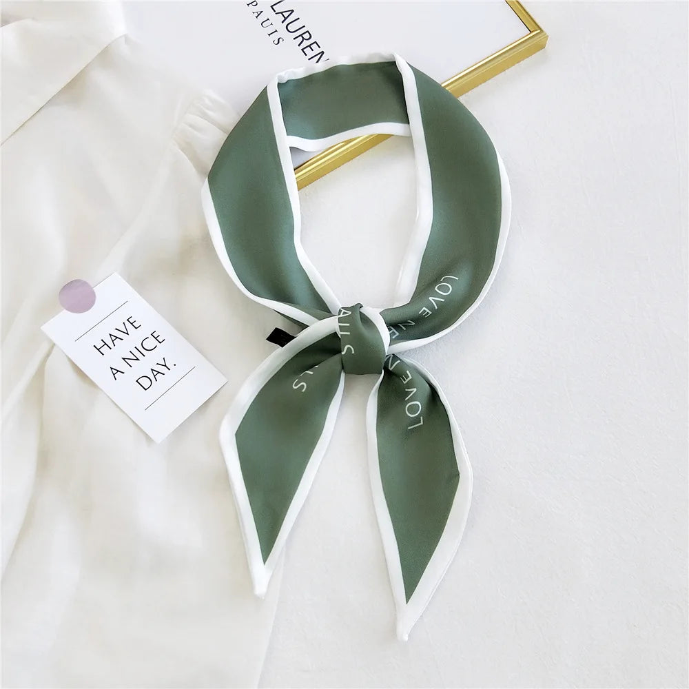 Letter Print Silk Bow Tie Scarf