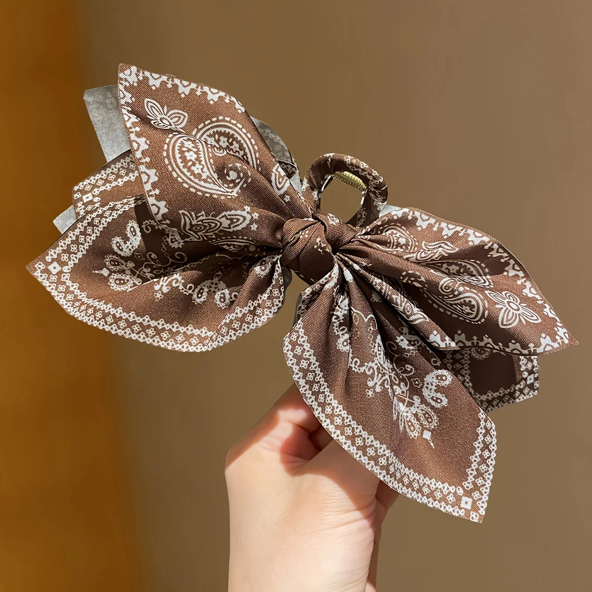 Brown Cashew Flower Bow Hair Clip