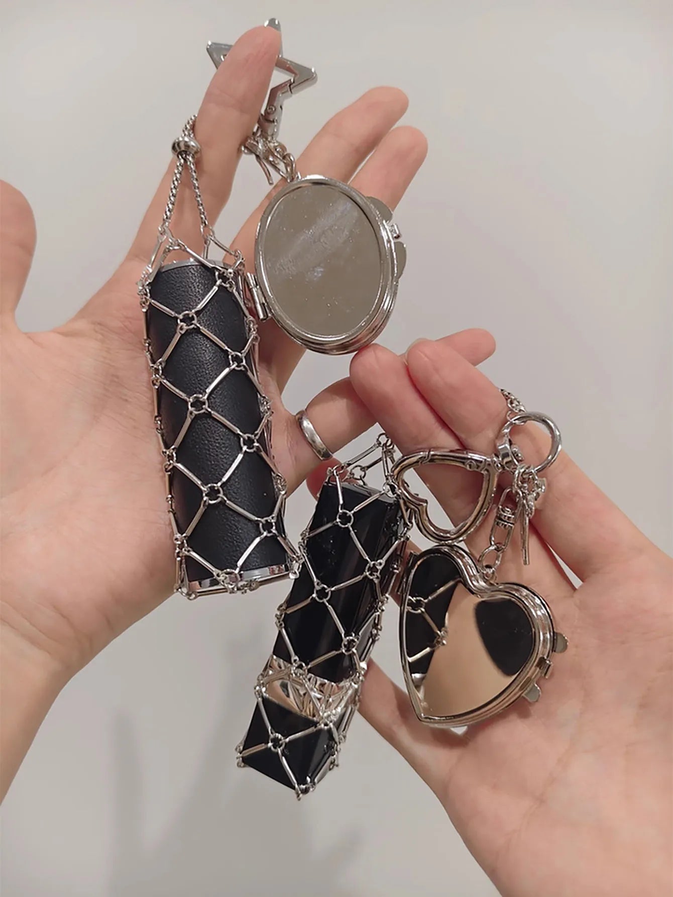 Portable Metal Lipstick Holder with Mirror Keychain