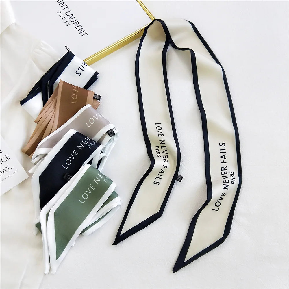 Letter Print Silk Bow Tie Scarf