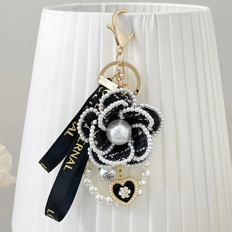 Luxury Camellia Keychain – Alloy & Fabric Flower Jewelry for Women