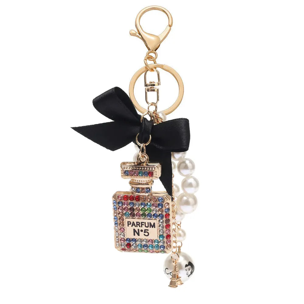 Luxury Pearl Bow Keychain with Mini Perfume Charm