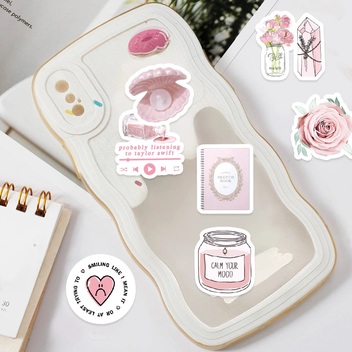 46pcs Bunny, Bear, Perfume Pink Graffiti Stickers