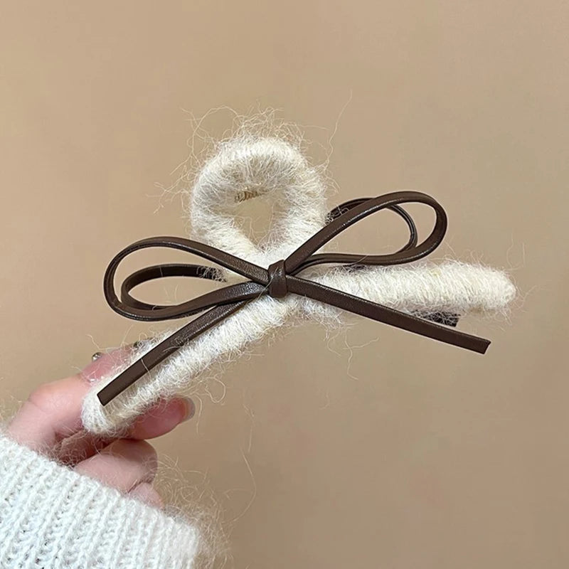 Plush Leather French Bow Hair Clip