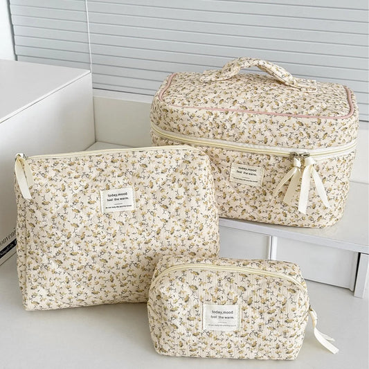 Floral Quilted Makeup Pouch