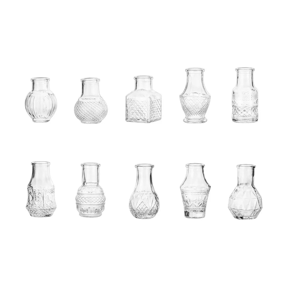 10PCS Retro Relief Mini Glass Vase
