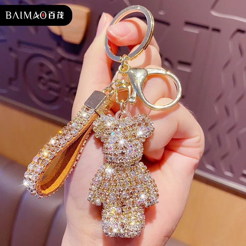 Cute Rhinestone Tassel Bear Keychain – Sparkling Bag & Car Charm