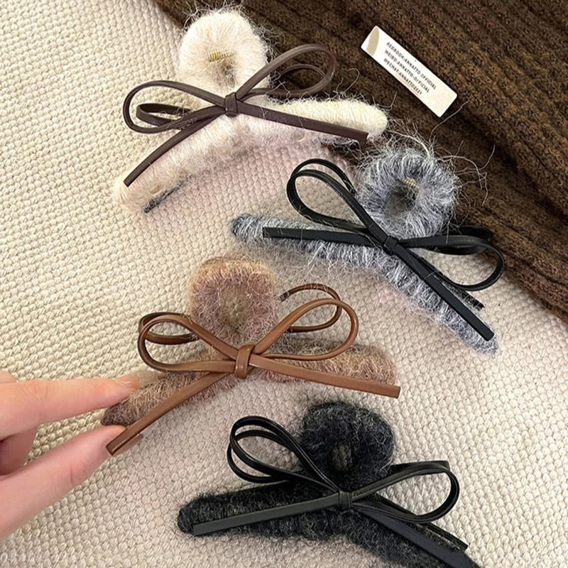 Plush Leather French Bow Hair Clip