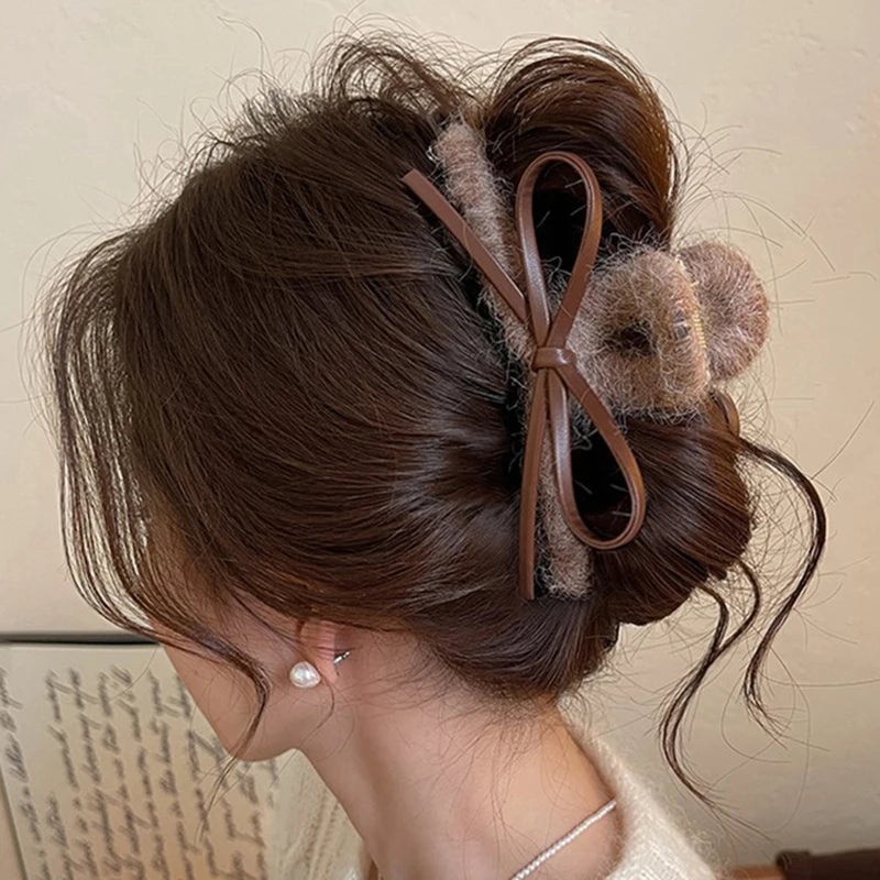 Plush Leather French Bow Hair Clip