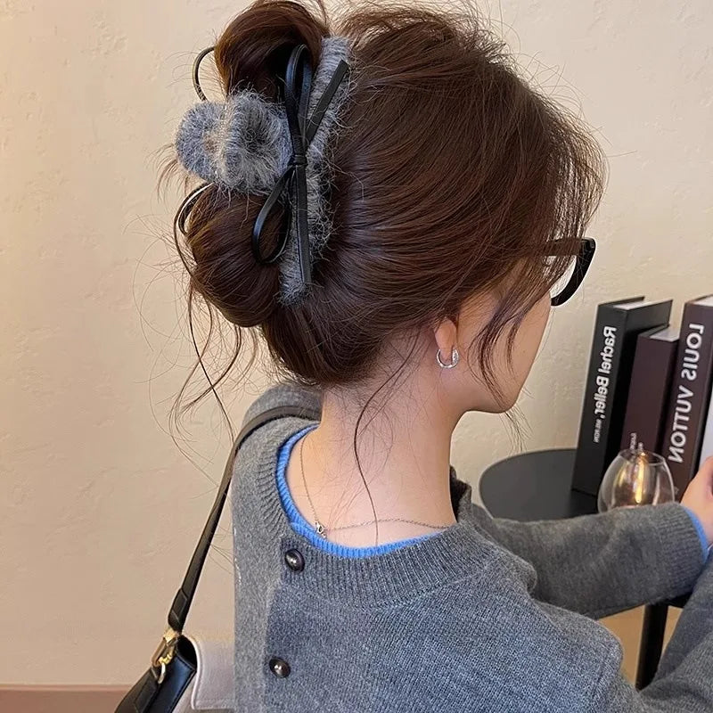 Plush Leather French Bow Hair Clip
