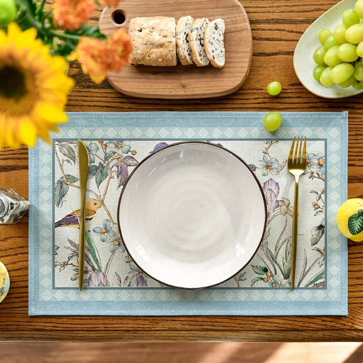 4pcs Blue Birds & Floral Blossom Placemats