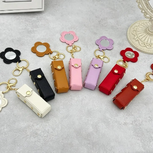 Mini Lipstick Case Keychain – Floral Mirror Charm