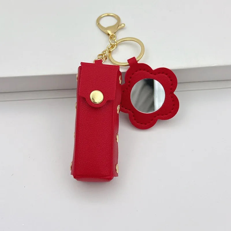 Mini Lipstick Case Keychain – Floral Mirror Charm