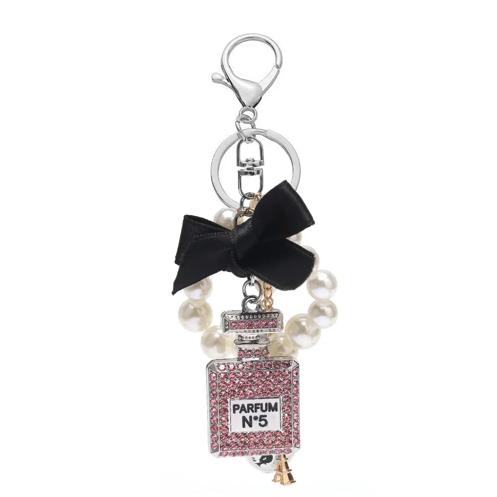 Luxury Pearl Bow Keychain with Mini Perfume Charm