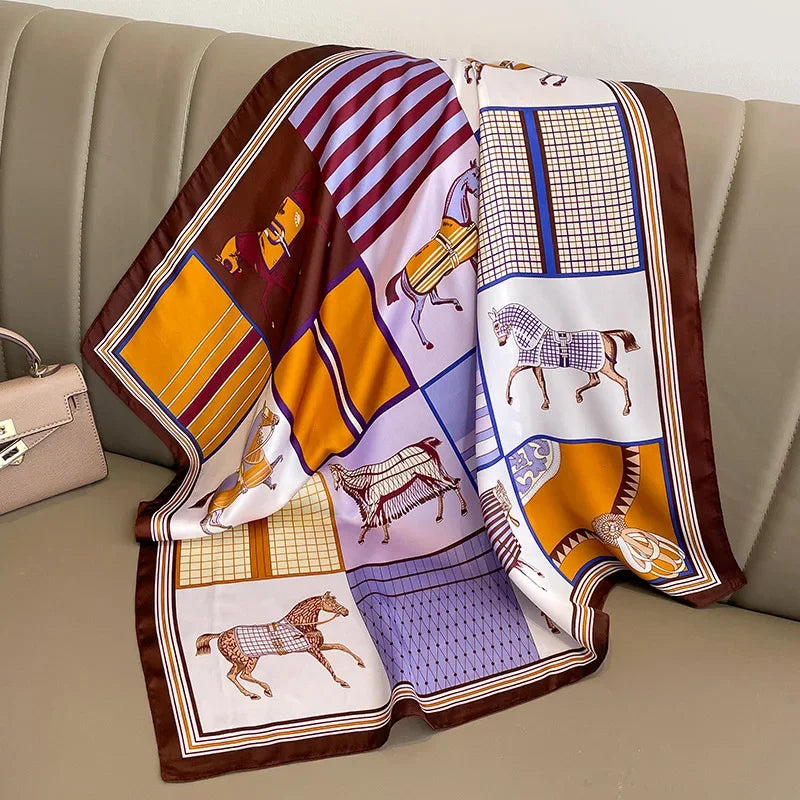 Silk Satin Horse Printed Scarf