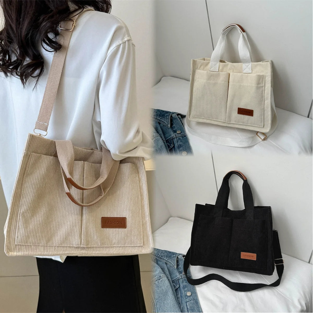 Large Corduroy Tote and Shoulder bag