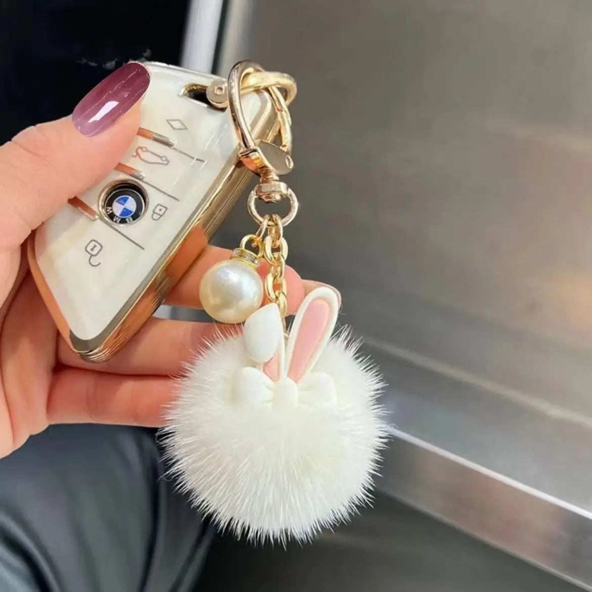 Cute Bunny Pom Pom Keychain
