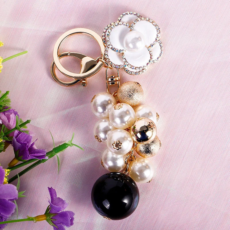 Luxury Camellia Keychain – Alloy & Fabric Flower Jewelry for Women