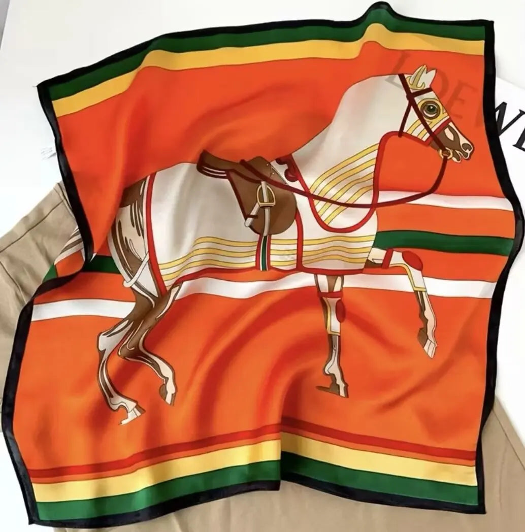 Silk Satin Horse Printed Scarf