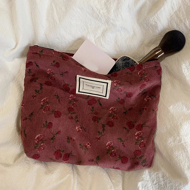 Corduroy Flower Print Pouch