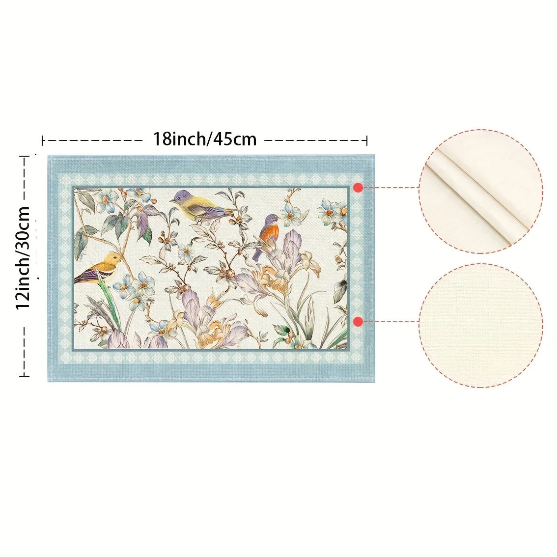 4pcs Blue Birds & Floral Blossom Placemats