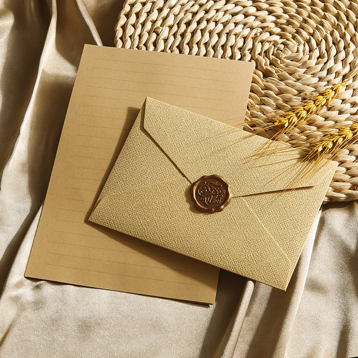 Elegant Linen Letter Set with Wax Seal – DIY Gift & Wedding Stationery Kit